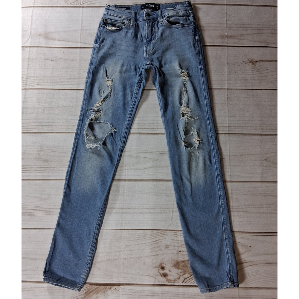 Hollister Mens Stacked Skinny Jeans 28x30 Advanced Stretch Distressed Blue Denim
